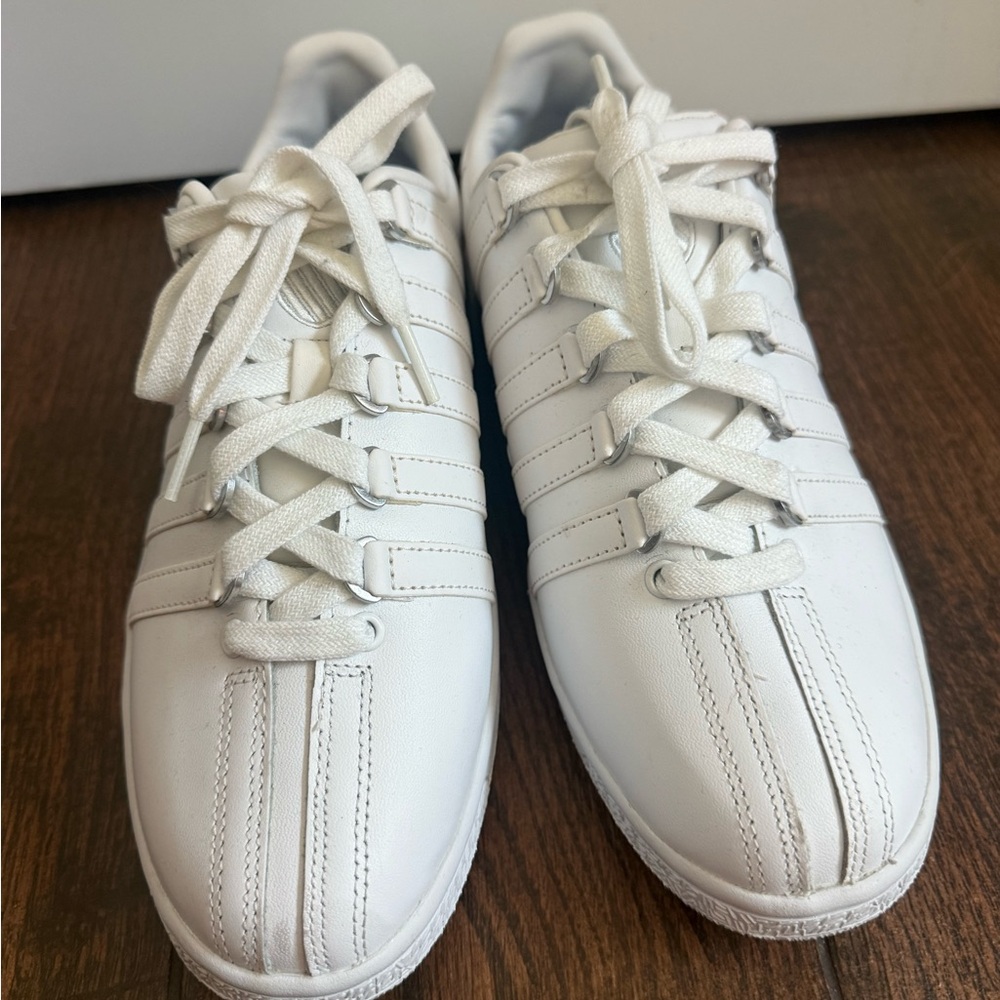 K-Swiss White Leather Women's Lace-Up Sneakers